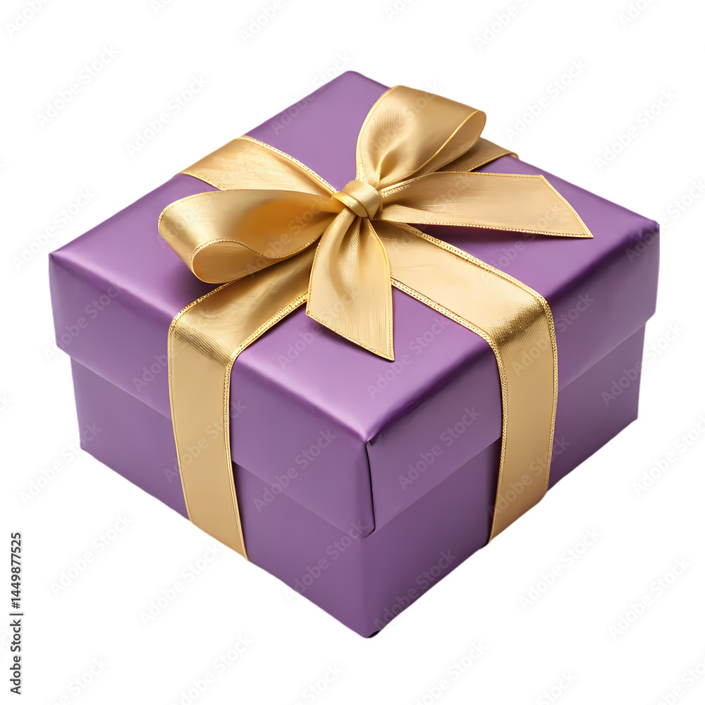 Obraz premium Elegant Purple Gift Box with Gold Ribbon Perfect for Holidays and Special Occasions isolated on transparent background