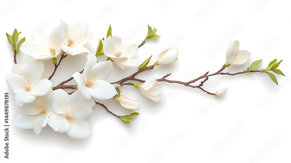 Fototapeta premium Close-up perspective of white magnolia flower arrangement in minimalist nature setting