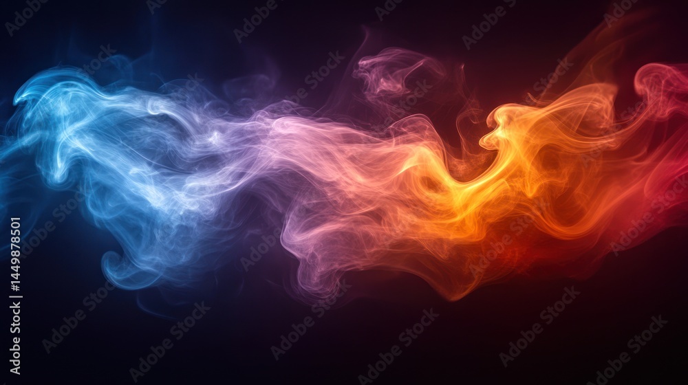 Obraz premium Colorful smoke swirls against a dark background creating an abstract effect.