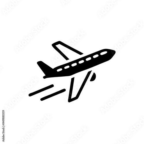 Airplane icon flying upward in aviation glyph style  