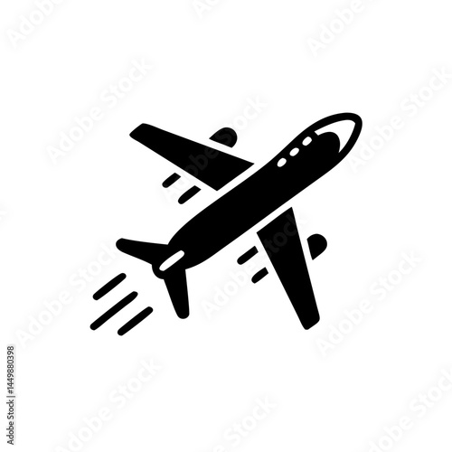 Airplane icon flying upward in aviation glyph style  