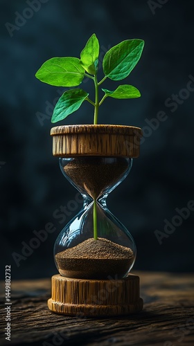 A minimalist hourglass gradually morphing into a sprouting plant,  habit compounding Personal Growth and Mindset Productivity and Time Discipline Mental Resilience and Emotional Clarity