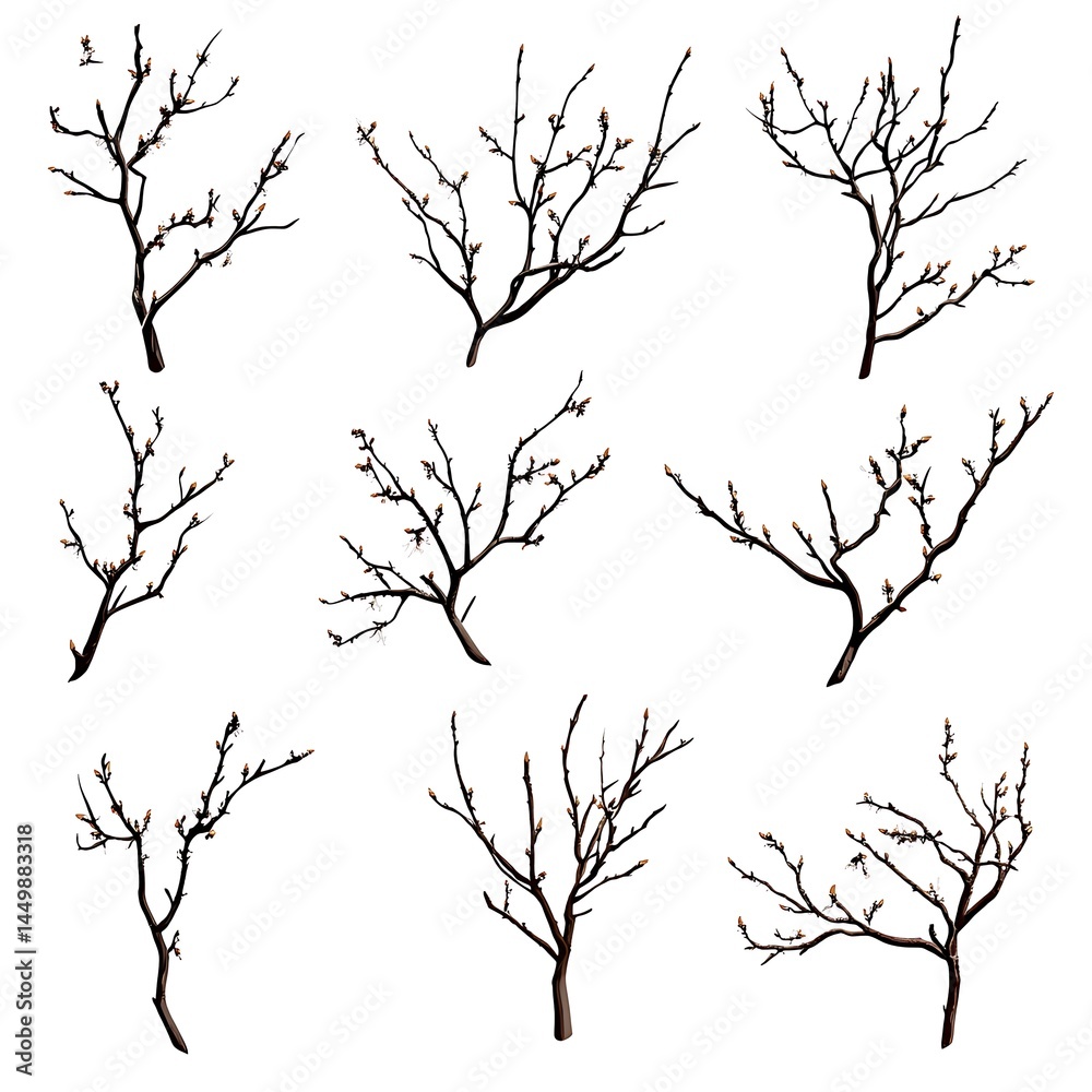 Fototapeta premium Set of macro branches on white background