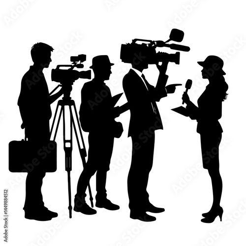 Silhouette of News Interview with Reporters and Cameras