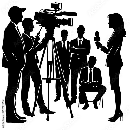 Silhouette of News Interview with Reporters and Cameras