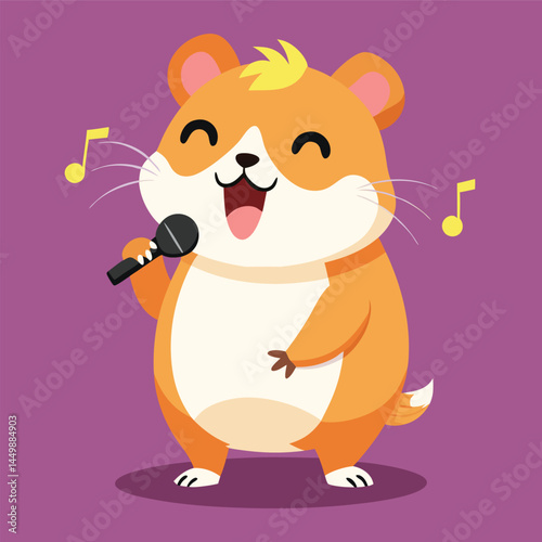 Discover the delightful design of a cute hamster singing in this cartoon illustration. Perfect for adding a joyful and musical touch to your projects, this illustration is ideal for animal-themed cont
