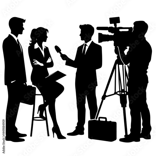 Silhouette of News Interview with Reporters and Cameras