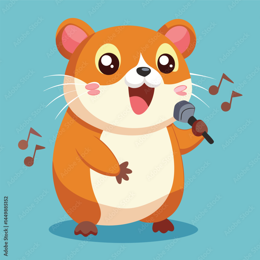 Discover the delightful design of a cute hamster singing in this cartoon illustration. Perfect for adding a joyful and musical touch to your projects, this illustration is ideal for animal-themed cont Discover the delightful design of a cute hamster singing in this cartoon illustration. Perfect for adding a joyful and musical touch to your projects, this illustration is ideal for animal-themed cont
