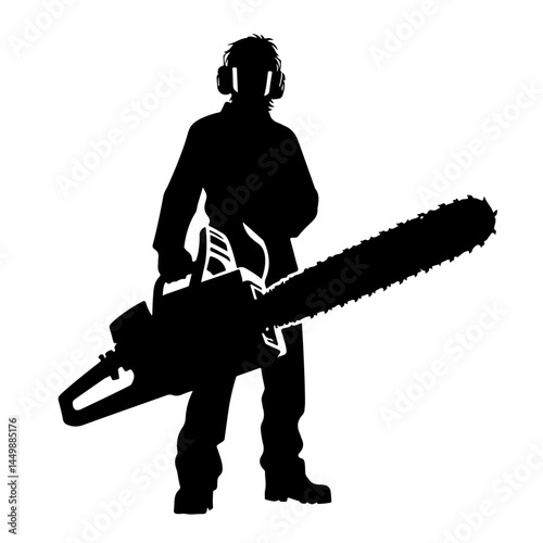 Chainsaw Lumberjack Silhouette for Work and Safety Design