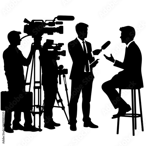 Silhouette of News Interview with Reporters and Cameras