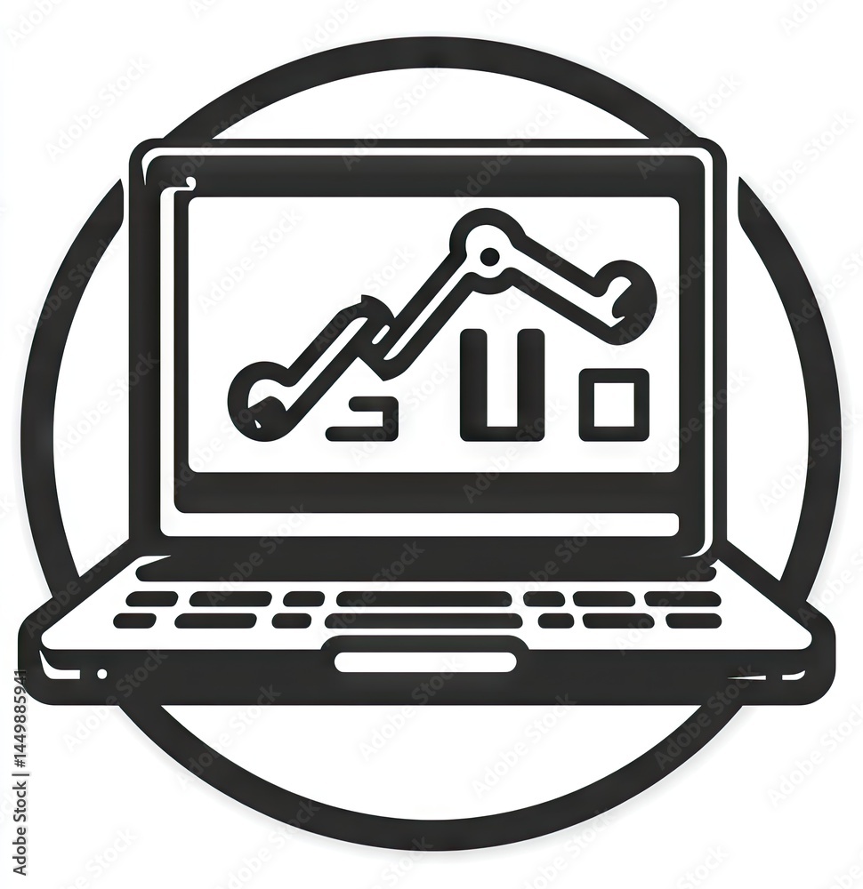 Laptop screen showing upward trend graph; business analysis Laptop screen showing upward trend graph; business analysis