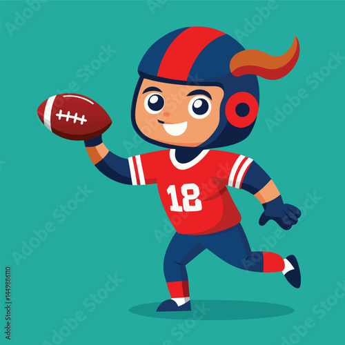Introducing our adorable American football player mascot, skillfully illustrated in the action of throwing a football! This charming character captures the excitement and energy of the game, perfect f