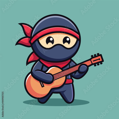 Discover the whimsical design of a cute ninja playing guitar in this mascot icon illustration. Perfect for adding a playful and musical touch to your projects, this illustration is ideal for entertain