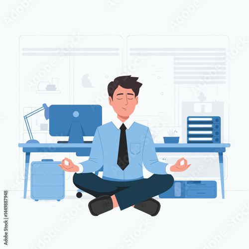 businessman meditating in office design illustration flat