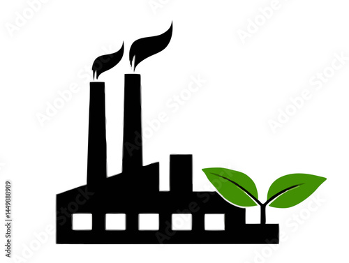 Vector of modern factory with clean air emission filters and green environment concept, isolated on white background.

