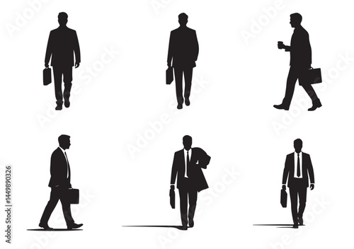A Man going to office Silhouette Vector Set