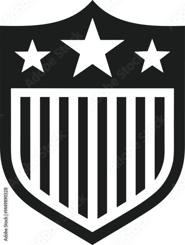 Bold Patriotic Shield Silhouette with Stars and Stripes for American Independence Day Design