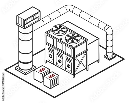 Vector of an air ventilation and purification system in a factory, isolated on white background.
