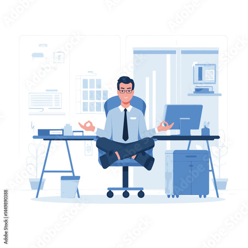 businessman meditating in office illustration illustration on office background