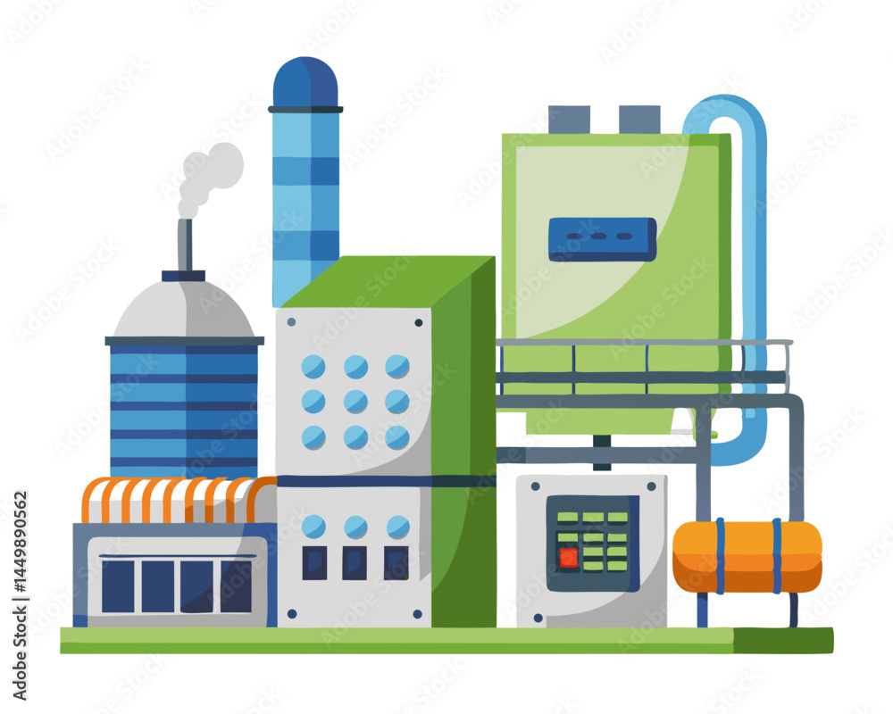 Fototapeta premium Vector of an air ventilation and purification system in a factory, isolated on white background. 
