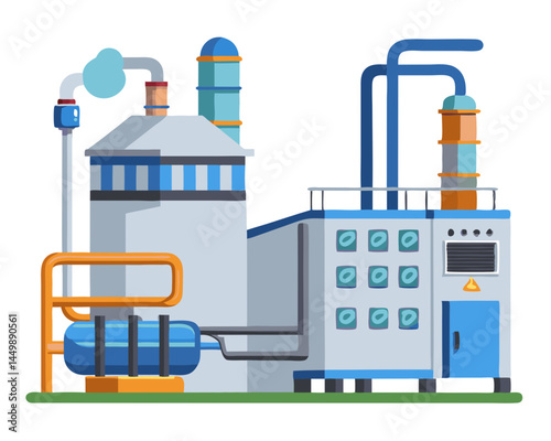 Vector of an air ventilation and purification system in a factory, isolated on white background.
