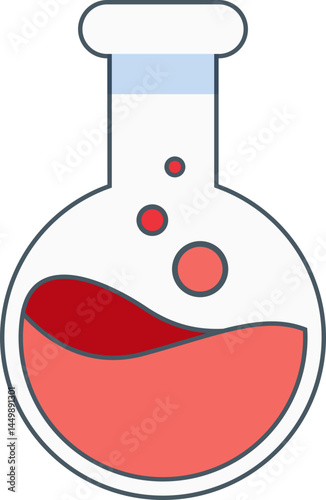 Colorful Erlenmeyer Flask with Red Liquid Bubbles Science Experiment Illustration