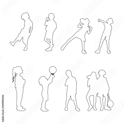 Linear silhouettes of seated people, designed for use in architectural plans, sections, and layouts.