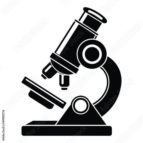Microscope Logo Icon Silhouette Vector Illustration.