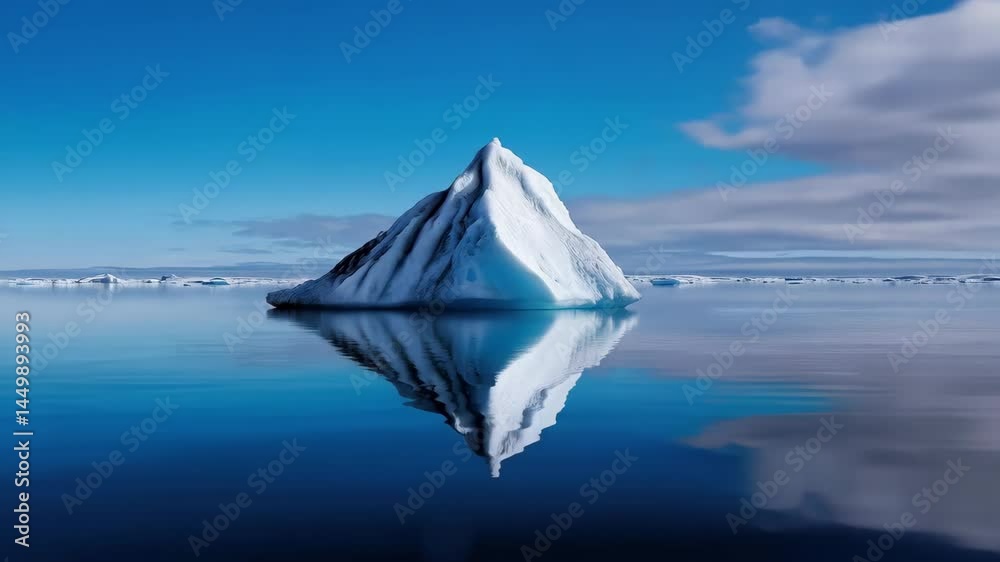 A large ice block is floating in the ocean
