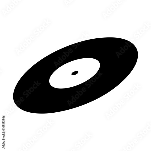 A stylized black and white representation of a vinyl record or disc