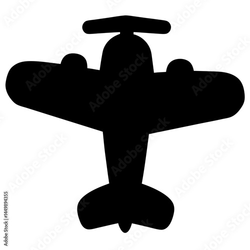 Silhouette of a Vintage Biplane Viewed from Above on a White Background