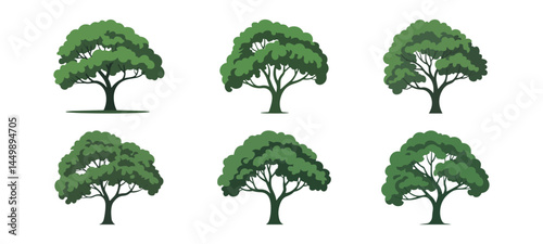 Set of Elm Tree Vector Illustrations – Lush Green Elm Tree Logo 
