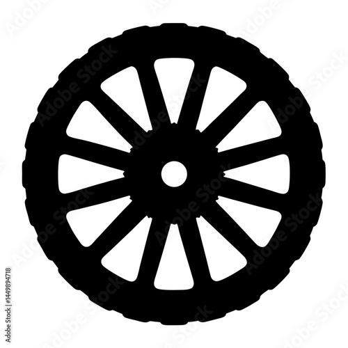 A vintage silhouette of a spoked wheel, perfect for your designs