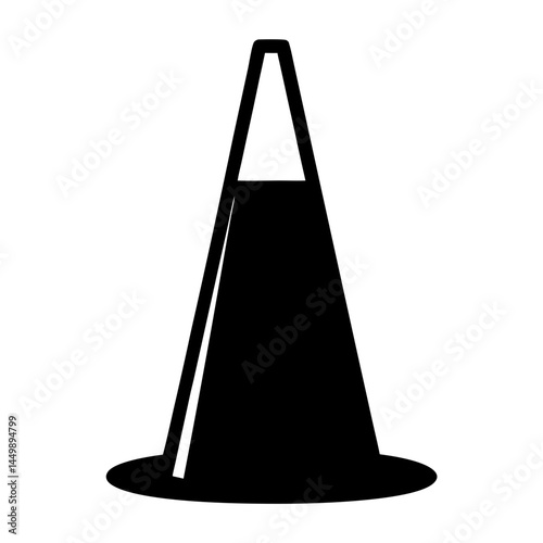 Traffic cone illustration on white background using black color for the object