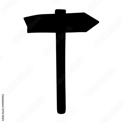 Monochrome directional sign indicates way forward, with arrow pointing right direction