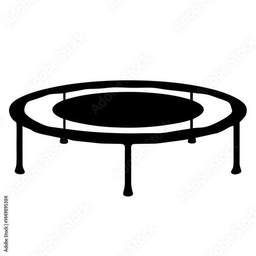 Silhouette of a round trampoline with safety enclosure and support legs