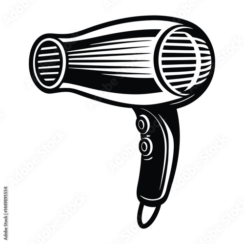 Hair dryer for drying hair icon silhouette vector illustration, Hair dryer icon, Vector, Flat design, Isolated