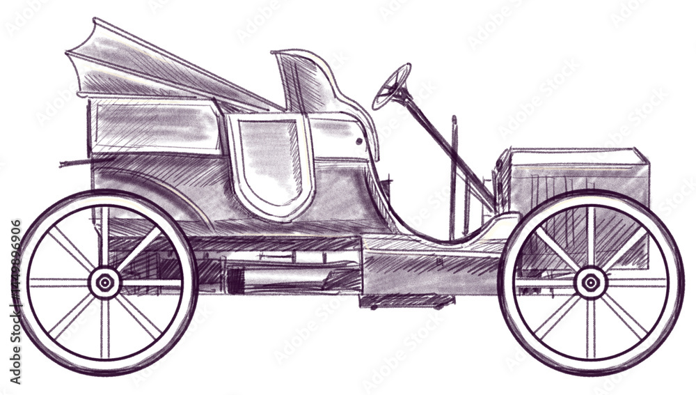 Fototapeta premium Antique Old Car Sketch