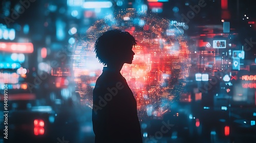 Silhouette figure inside a glowing bubble of focus surrounded by distractions like notifications, chats, and noise outside the bubble Focus and Productivity Digital Minimalism and Distraction-Free