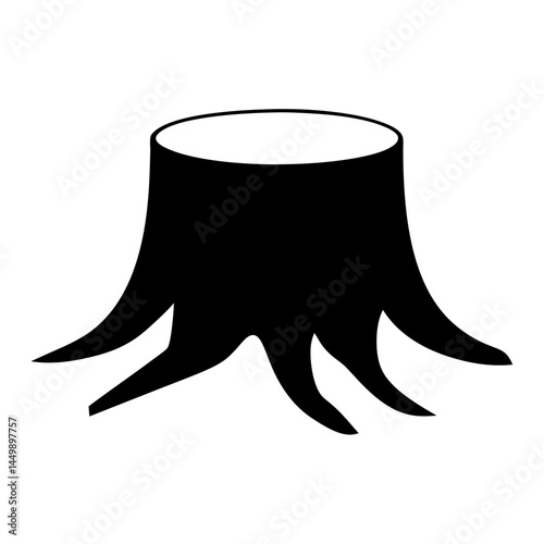 Simple stark black and white tree stump graphic representation on white