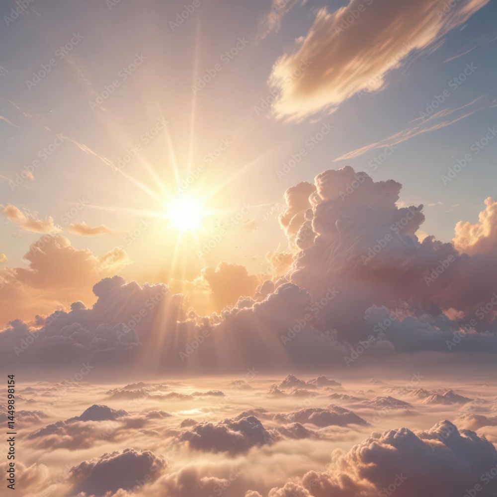 Golden sunbeams melt into soft pastel cloudscape, whimsical, nature Golden sunbeams melt into soft pastel cloudscape, whimsical, nature