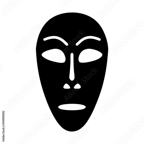 Simple stylized black mask with human face features, white background illustration