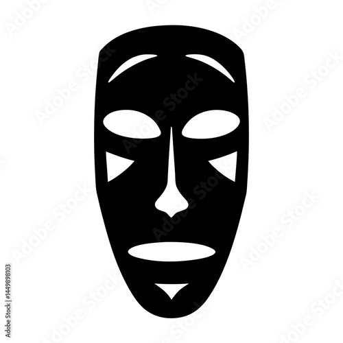 Black and white depiction of an African tribal ceremonial mask vector illustration