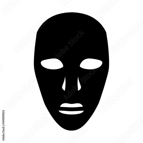 Minimalist black mask design with abstract facial features on a white background