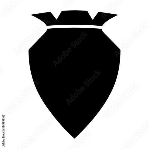 Black heraldic shield shape with crown, simple coat of arms emblem