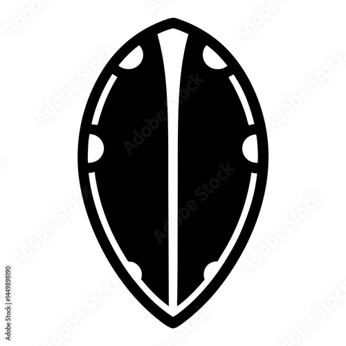 Surfboard silhouette in black and white showing a unique and classic design