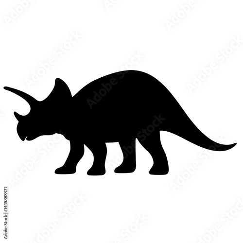 Silhouette of a Triceratops dinosaur with prominent horns and frill, prehistoric animal