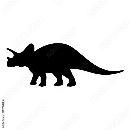 Black silhouette of a Triceratops dinosaur walking on a white background