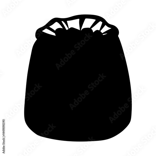 Black silhouette illustration of a tied sack full of coins or objects