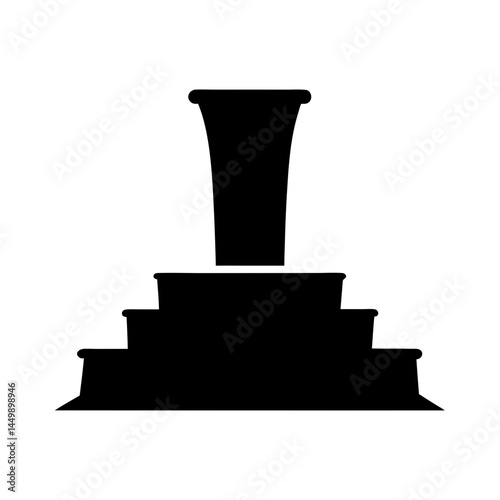 Black silhouette of tiered pedestal with tall vase on top of it